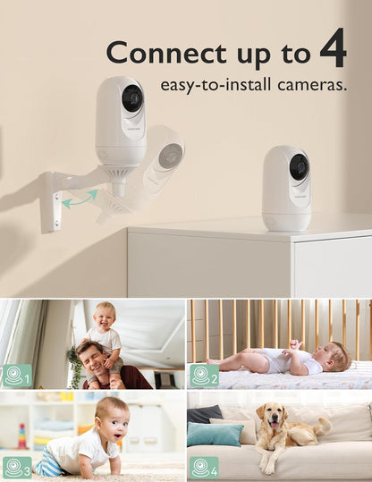 Monitor de bebê com vídeo Momcozy, monitor de bebê HD 1080P de 5" com câmera e suporte de parede, visão noturna infravermelha, bateria de 5000 mAh, áudio bidirecional, sensor de temperatura, canções de ninar, alcance de 300 metros, BM01