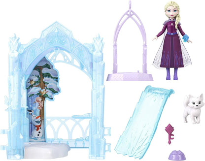 Mattel Disney Frozen – Boneca e Conjunto Elsa e seu Refúgio Gelado para Animais | Mini Boneca Elsa com Saia Removível, 2 Figuras de Animais, Escorregador e Acessórios – Linha Storytime Stackers – Inspirado no Filme – JFG29