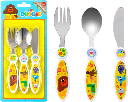 Hey Duggee Juego de cubiertos de 3 piezas para niños pequeños: cuchillo, tenedor y cuchara