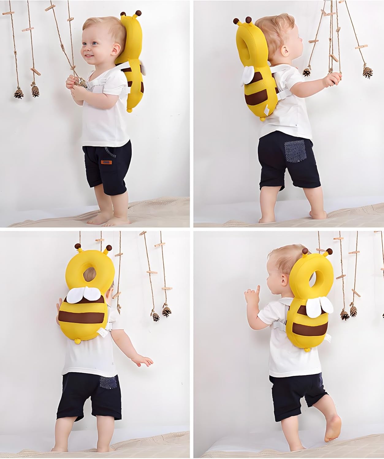 PandaEar Mochila de proteção para cabeça para bebês, protetor de cabeça para crianças pequenas que estão aprendendo a andar, almofada de proteção de cabeça ajustável e segura (amarela)