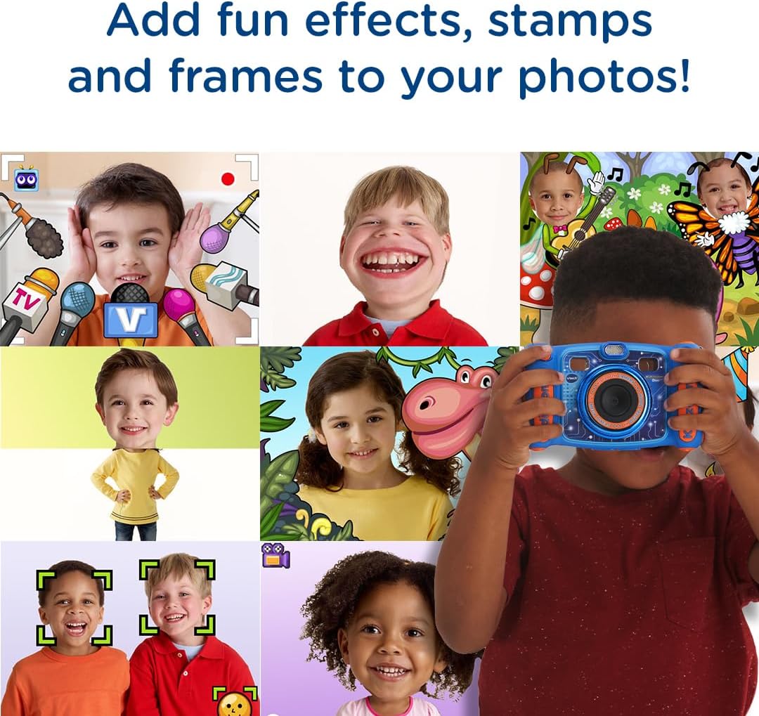 VTech KidiZoom Duo FX, câmera infantil com tela colorida, 8 MP, fotos, selfies e vídeos, filtros AR, 20 jogos, 75 efeitos de foto e vídeo, filtros e molduras, para bebês de 3, 4, 5, 6, 7 anos ou mais, azul