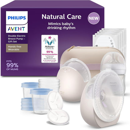 Philips Bomba tira-leite elétrica dupla, vestível e com as mãos livres Avent Natural Care – imita o ritmo de sucção do bebê, protetor mamário SkinSense para máximo conforto, potência de nível hospitalar, modelo SCD596/21