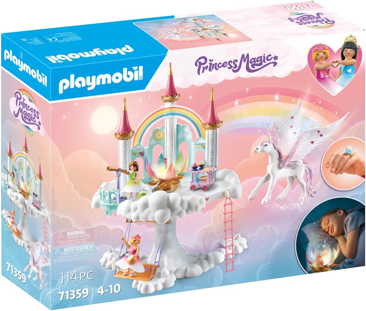 Playmobil 71359 Princess Magic: Rainbow Castle in the Clouds, um mundo mágico de conto de fadas com uma flor de arco-íris brilhante, pégaso, dramatização divertida e imaginativa, conjuntos de jogos adequados para crianças de 4 anos ou mais