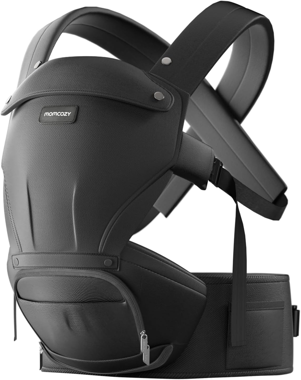 Momcozy Canguru com assento de quadril, 2 em 1 para carregar bebês ativos de frente para a rua, canguru removível para bebês de até 20 kg, canguru para crianças pequenas em todas as estações, serve para cinturas de até 120 cm, preto