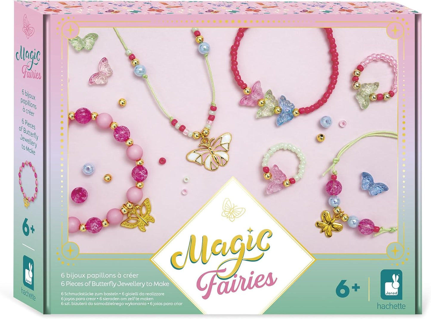 Janod - 6 Joias para Criar - Borboletas Temáticas - Les Ateliers Bijoux - Kit de Lazer Criativo Infantil - Motricidade fina e concentração - A partir dos 6 anos - J09172