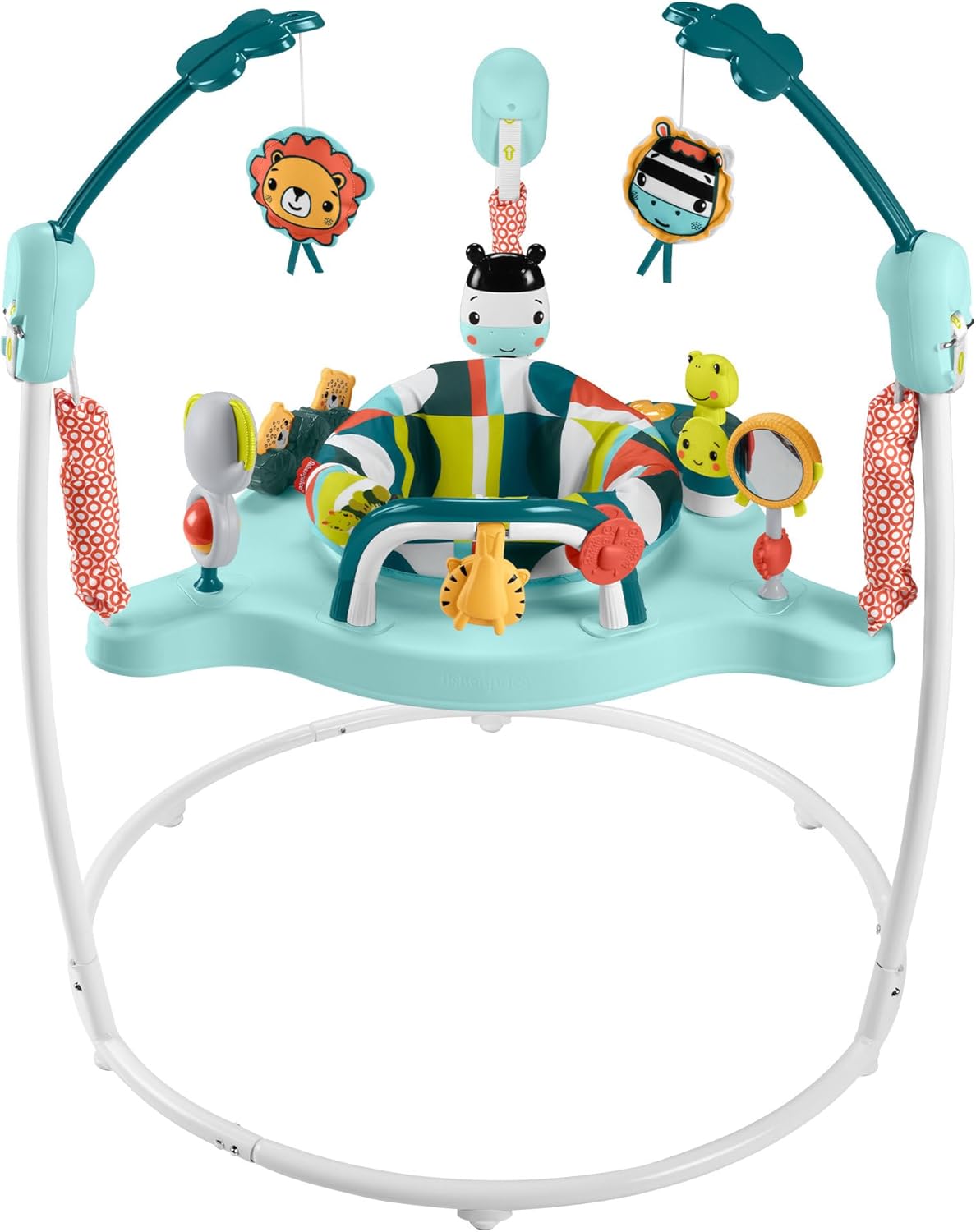 Fisher-Price Centro de atividades Baby Bouncer Colorful Corners Jumperoo com música, luzes, sons e brinquedos educativos, HNX59
