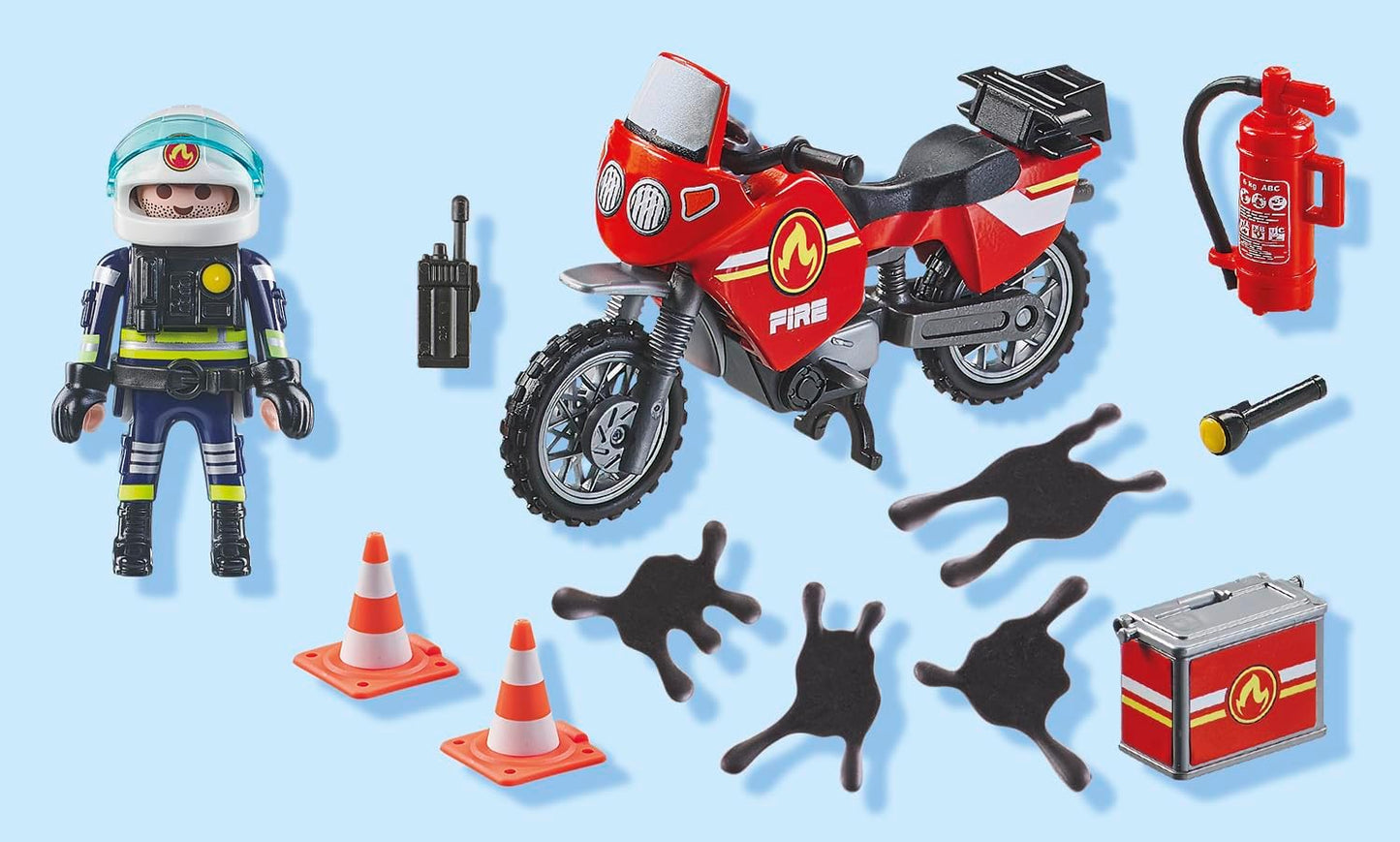 Playmobil 71466 Action Heroes: Incidente de motocicleta e derramamento de óleo, com rádio e extintor de incêndio, encenação divertida e imaginativa, conjuntos de jogos realistas adequados para crianças de 4 anos ou mais