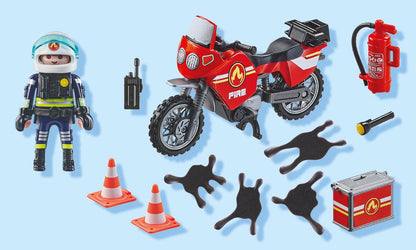 Playmobil 71466 Action Heroes: Incidente de motocicleta e derramamento de óleo, com rádio e extintor de incêndio, encenação divertida e imaginativa, conjuntos de jogos realistas adequados para crianças de 4 anos ou mais