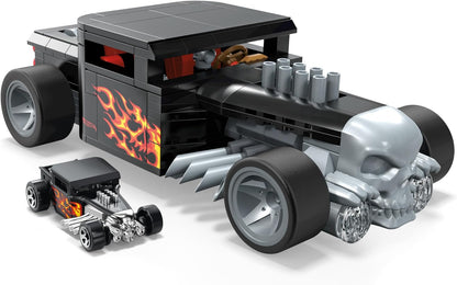 MEGA Conjunto de Brinquedos para Montar Hot Wheels Race Car, Bone Shaker com 334 Peças e Modelo em Metal Fundido, Réplica de Colecionador, Preto e Cromado, Crianças e Adultos, HRY17