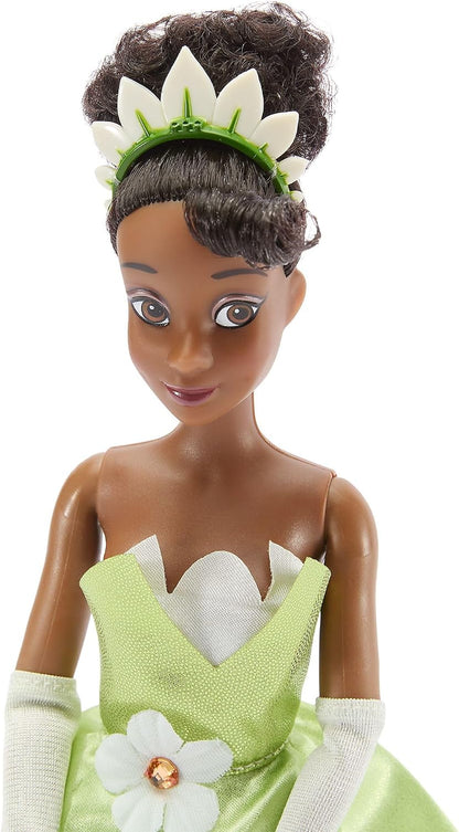 Disney Boneca Clássica Oficial da Tiana  para Crianças – A Princesa e o Sapo, 28 cm (11 pol.) – Boneca Totalmente Articulada com Vestido Icônico Inspirado em Lírio e Amigo da Personagem – Indicada para Maiores de 3 Anos
