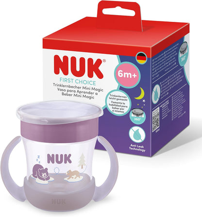 NUK Copo de Treinamento Mini Magic Cup Night | 6+ Meses | 160 ml | Borda 360° Antivazamento | Copo para Crianças Pequenas com Alças Antiderrapantes | Brilha no Escuro | Urso | 1 Unidade