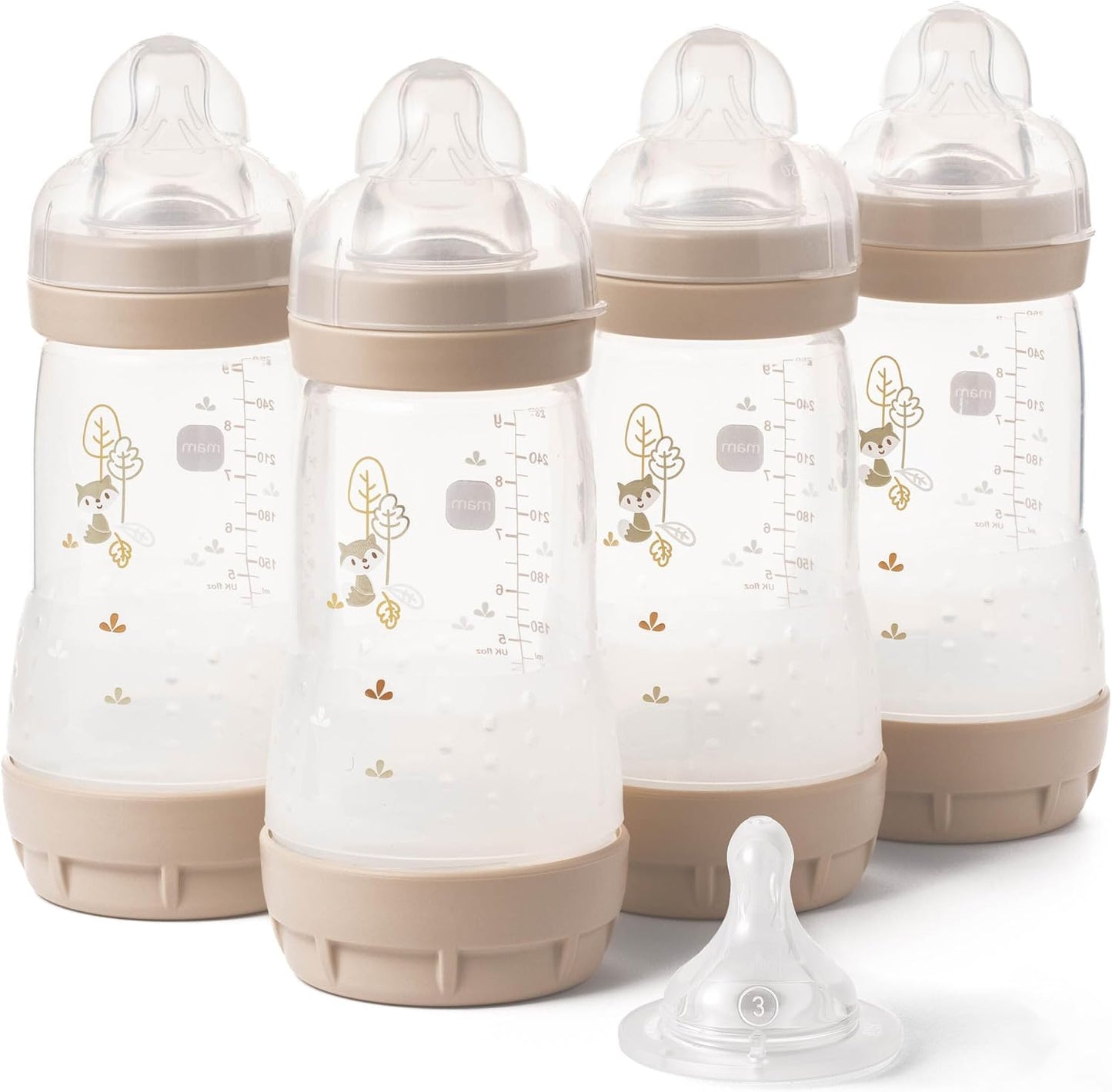 MAM Mamadeiras anticólicas Easy Start | Mamadeira autoesterilizante para leite materno | Tetinas MAM de fluxo médio tamanho 2, itens essenciais para recém-nascidos