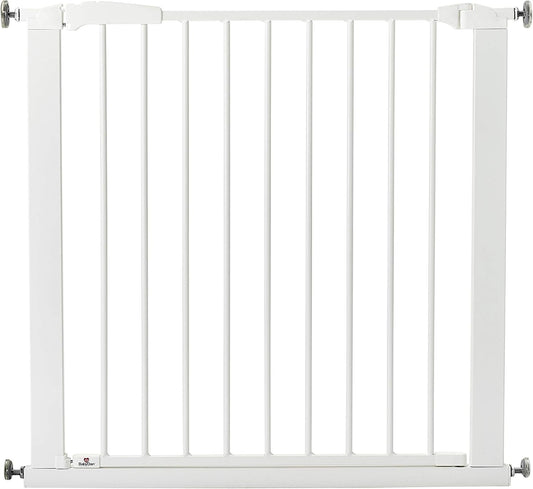 BabyDan Puerta de escalera abatible, con ajuste de presión, cubre aberturas entre 77,3-83,5 cm/30,5-32,8 pulgadas, puerta para bebés/puerta de seguridad, blanco, fabricado en Dinamarca - (puerta para mascotas/perros)
