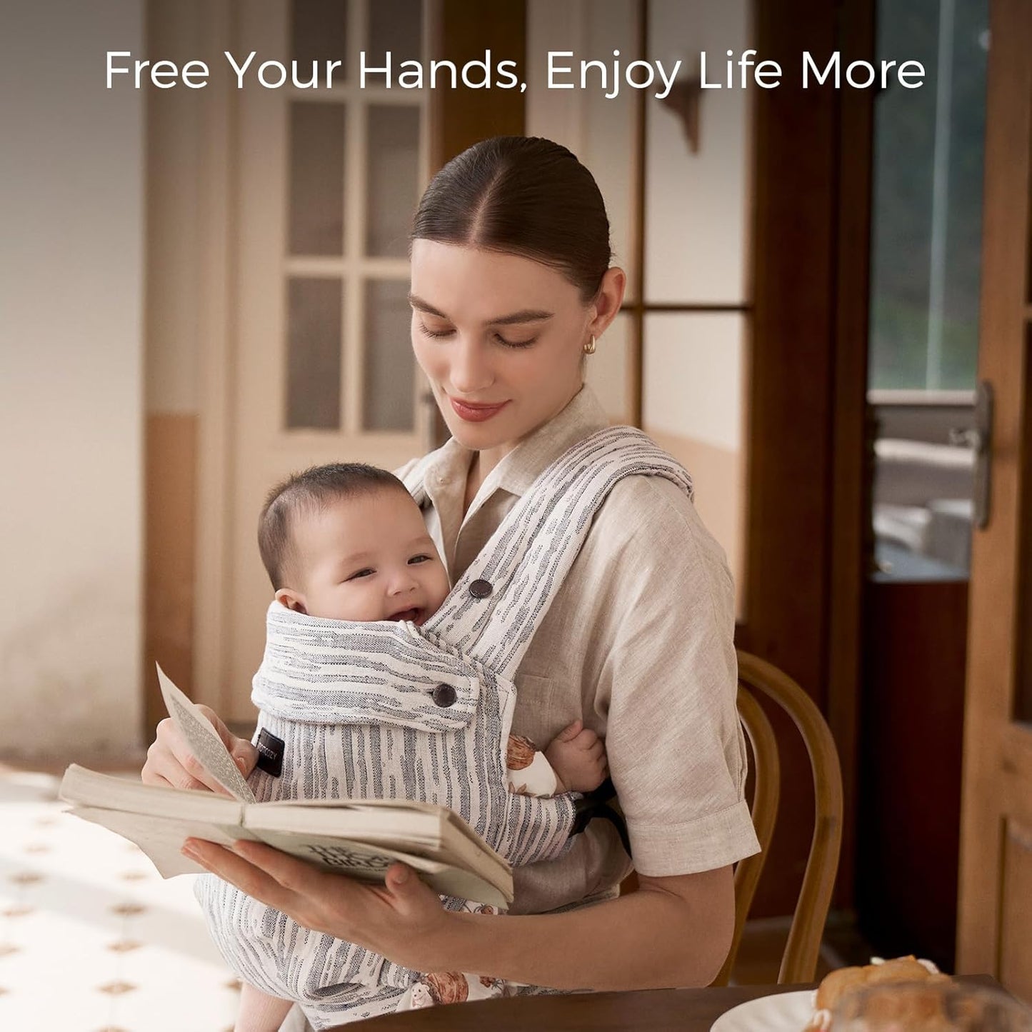 Momcozy Canguru Herihuge - Confeccionado com charmoso tecido jacquard, durável, estiloso e elegante, conforto para as mamães o dia todo, bege Time Heritage.