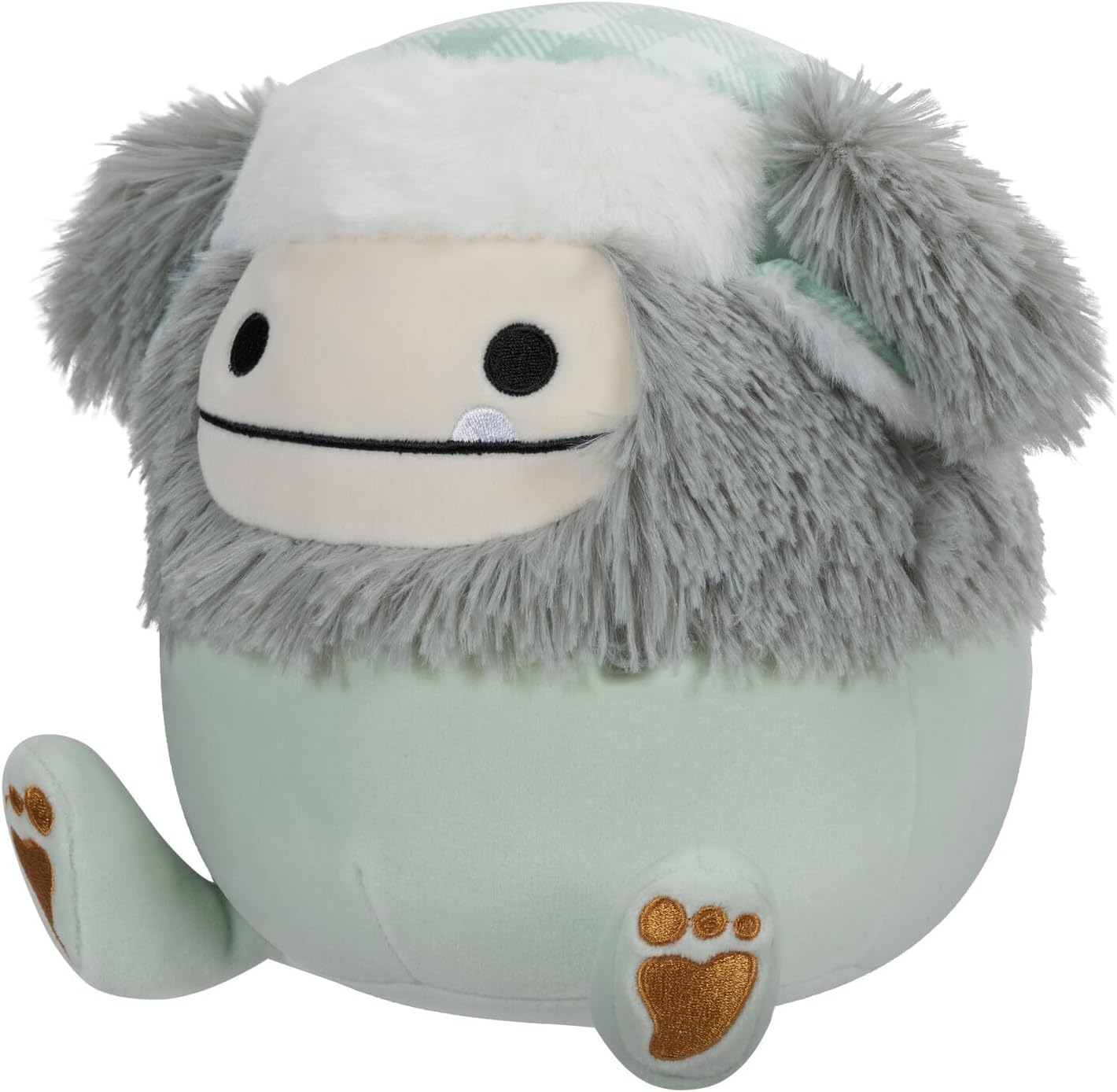 Squishmallows Evita the Grey Bigfoot original de 7,5 polegadas com chapéu Trapper de pelúcia ultramacia de tamanho pequeno