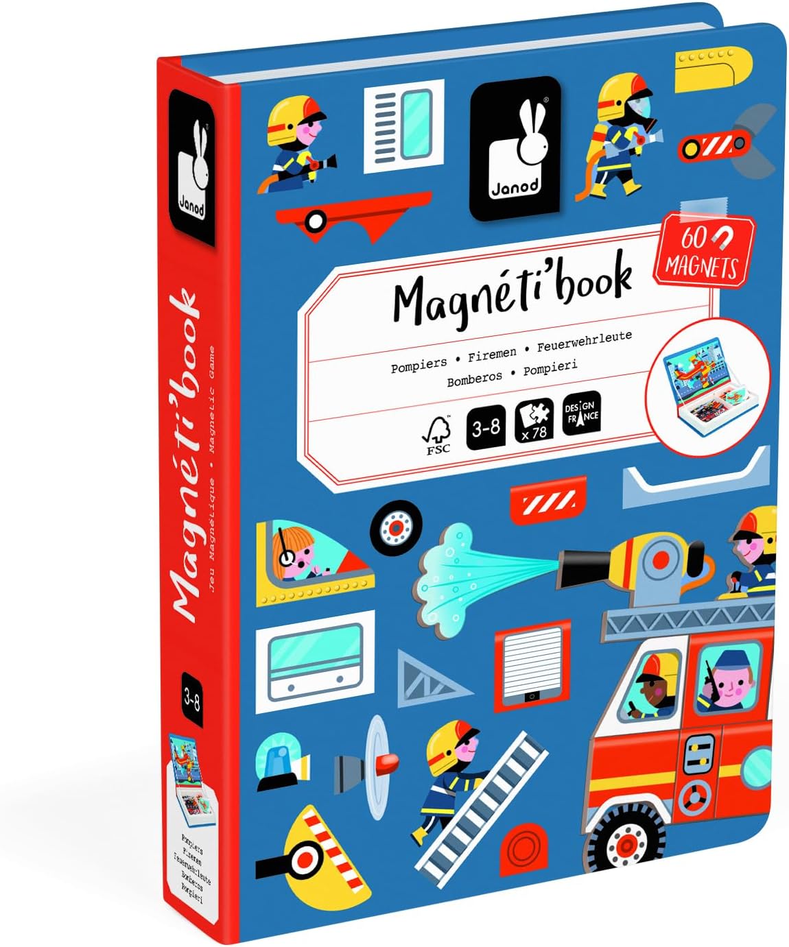 Janod - Magnéti'Book Firefighters - Jogo educativo de 60 ímãs com 18 c