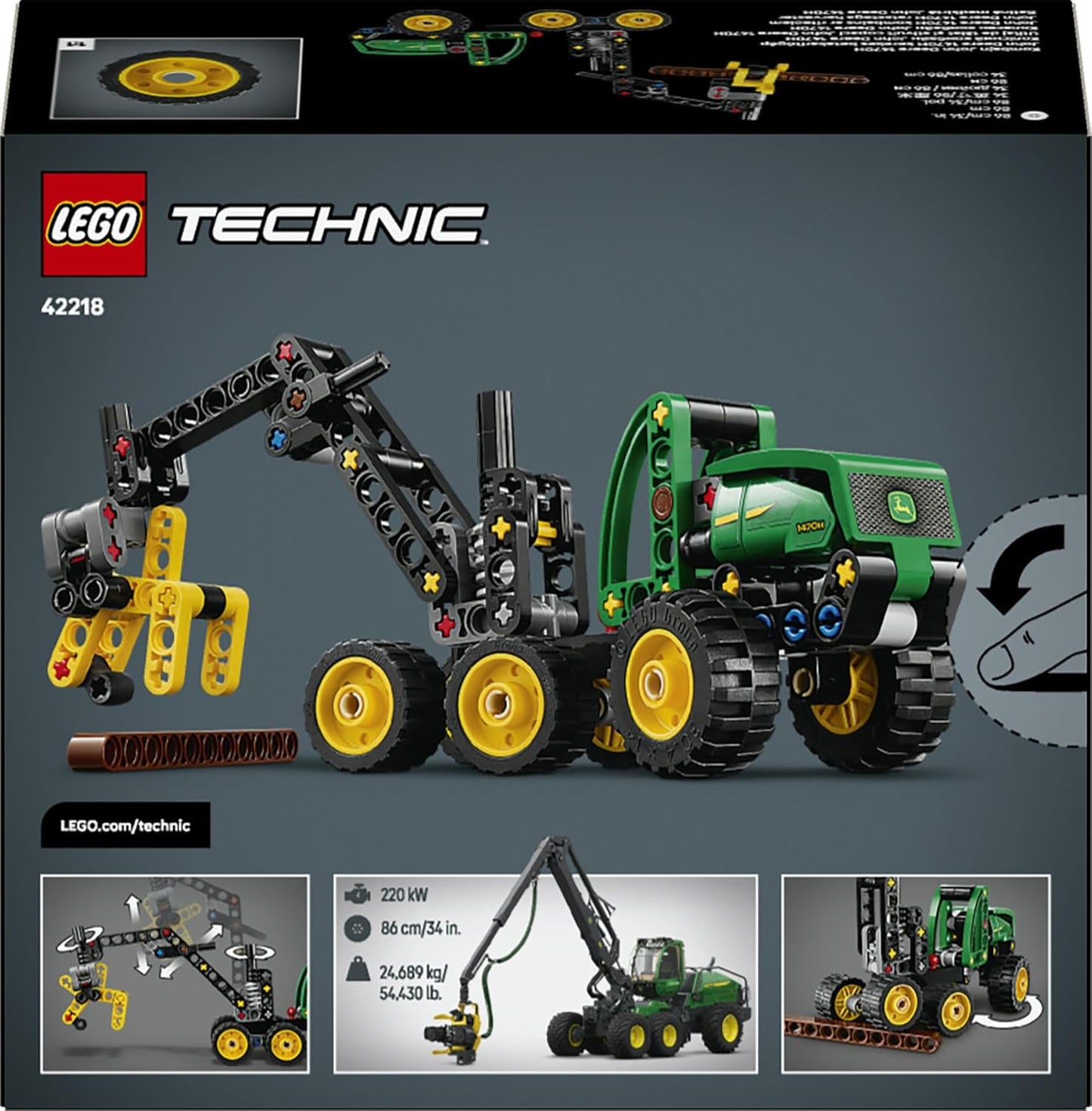 LEGO Technic John Deere 1470H Colheitadeira de Rodas - Brinquedo de Veículo de Construção - Kit de Modelo STEM com Braço Giratório e Garra Funcional - Presente para Meninos a partir de 7 Anos - 42218