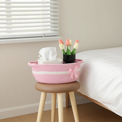 PandaEar Conjunto de 2 Cestas Pequenas de Vime, Cestas Vazias de Corda de Algodão Trançada para Presente, Chá de Bebê, Feriados, Aniversários, Organizador Reutilizável para Armazenamento e Embalagem de Presentes,