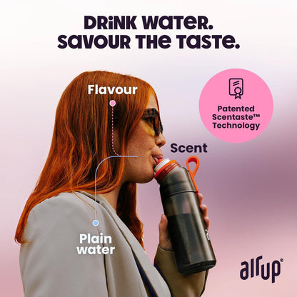 Garrafa de água AIR UP® Gen2, kit inicial original com cápsulas em 5 sabores | Garrafa de água de 600ml com sabor sem açúcar | Pode ser lavada na máquina de lavar louça, livre de BPA | Cor roxa