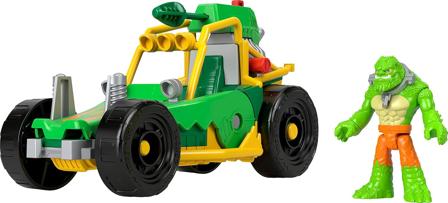 Fisher-Price DC Super Friends Figura do Crocodilo Assassino e Carrinho de Brinquedo com Lançador de Projéteis para Brincadeiras de Faz de Conta na Pré-Escola, HML05