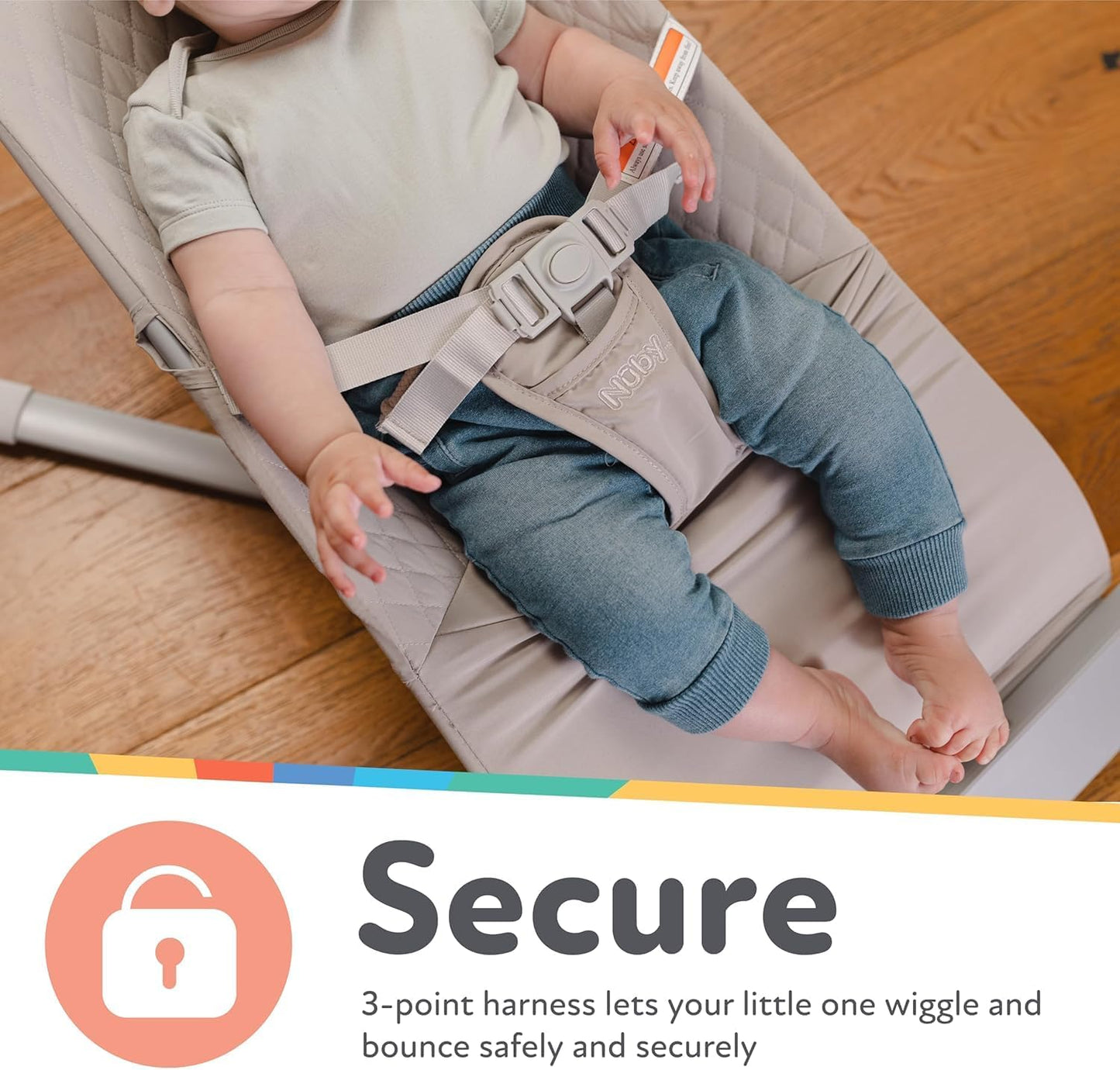 Nuby Musical Moves Baby Bouncer – 2 posições reclinadas | Música e vibração | Barra de brinquedos | Capa lavável à máquina | Adequado desde o nascimento até 9kg