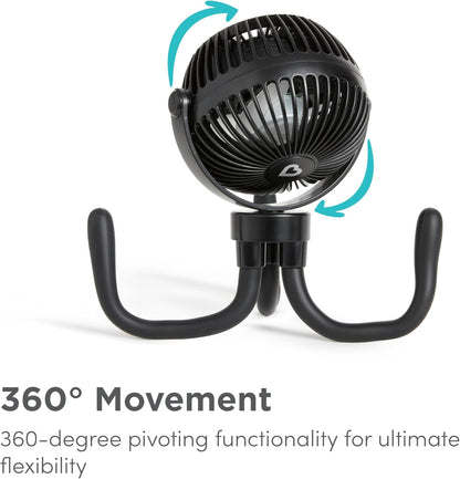 Munchkin Ventilador para carrinho de bebê | Mini ventilador portátil para carrinho de bebê com luzes de LED | Itens essenciais para bebê | Ventilador para carrinho de bebê 360 com 4 velocidades | Preto