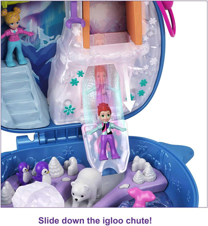 Polly Pocket Freezin' Fun Narwhal Compact com revelações divertidas, bonecas Micro Polly e Lila, cachorro Husky e trenó, figura de urso polar e folha de adesivos; Para maiores de 4 anos, GKJ52