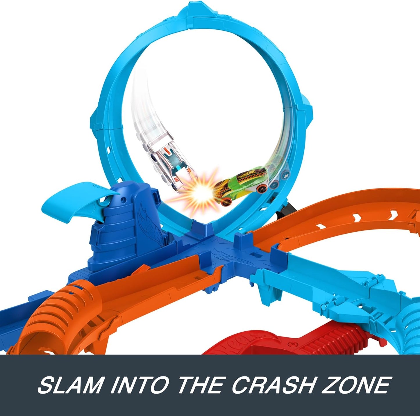 Pista de Carrinhos Hot Wheels Ultra Hots Blast Launch Face-Off com 2 Veículos em Escala 1:64, Corrida e Acrobacias Frente a Frente, 2 Lançadores Acionados por Crianças, HXR71