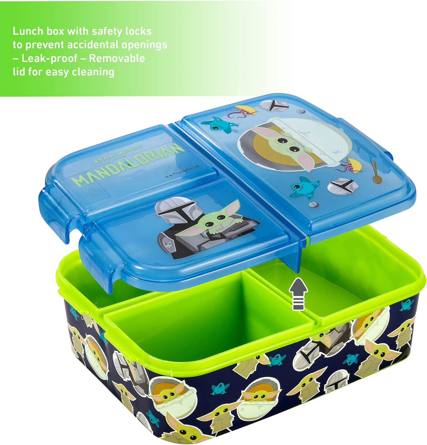 Zawadi Global Conjunto de lancheira infantil Star Wars Mandalorian Kids - lancheira isolada, lancheira com vários compartimentos e garrafa de água de 540 ml - conjunto de comida para almoço de viagem escolar,