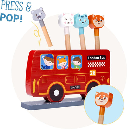 Jaques of London Ônibus Pop-up de madeira | Brinquedo Pop-up | Jogo educativo para crianças pequenas | Presentes e brinquedos para meninos e meninas de 1, 2 e 3 anos | Desde 1795