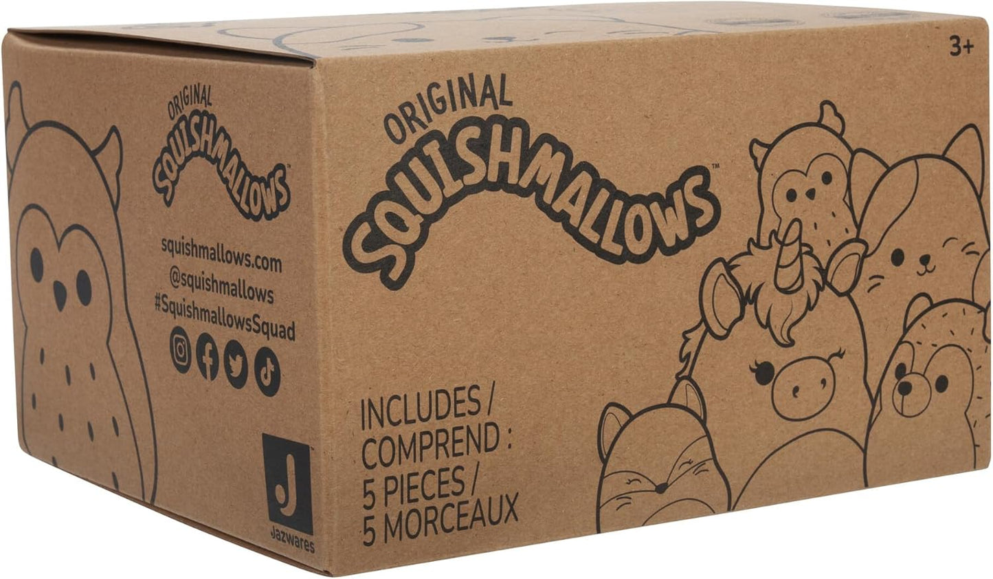 Squishmallows SQCR05530 3,5 polegadas Clip-On 5 Pack-Blue Skunk, Cream Bat, Purple Beetle, Lime Greem Llama, Yellow Dumbo Octopus