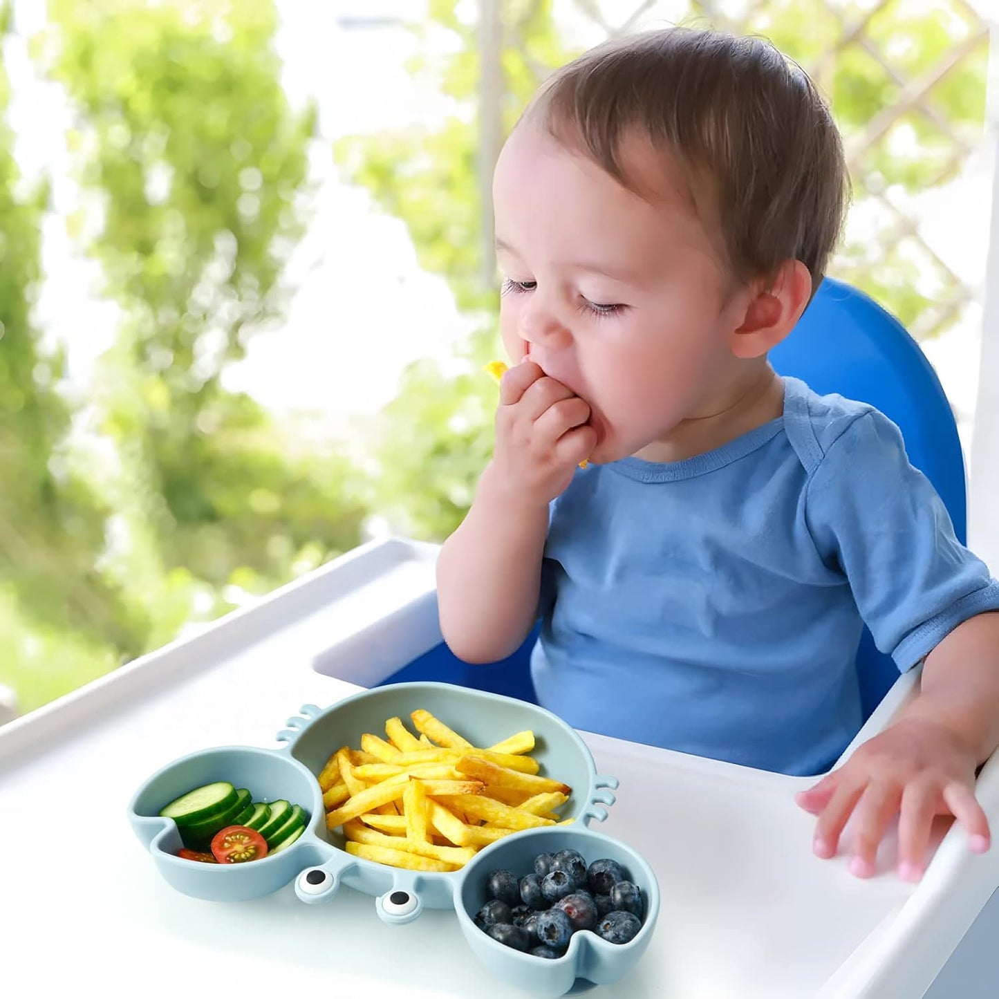 PandaEar Conjunto de 2 Pratos de Silicone para Bebê com Ventosa e 2 Colheres para Bebê - Prato Dividido para Criança - Pratos com Ventosa para Introdução Alimentar - Pratos de Jantar Inquebráveis - Conjunto,