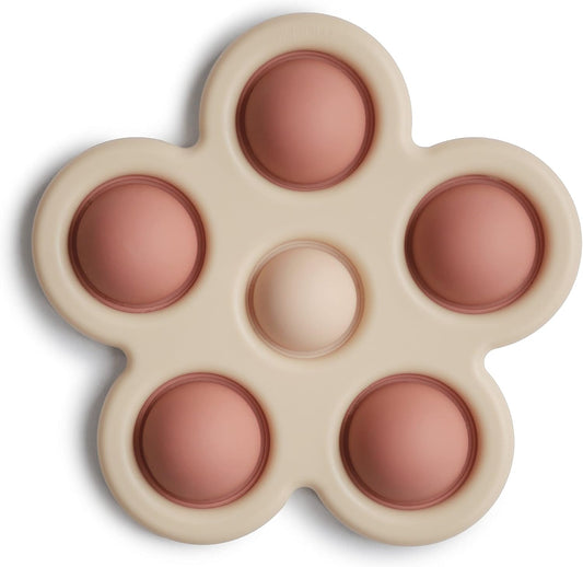 Mushie Brinquedo de apertar | Brinquedo sensorial antiestresse com bolhas | A partir de 10 meses | Brinquedo para aliviar o estresse | 100% silicone de qualidade alimentar e plástico ABS | Design de flor