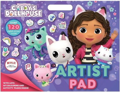 Bloco de Desenho DreamWorks Casa de Bonecas da Gabby | 24 Páginas para Colorir | com 120 Adesivos Reutilizáveis | com Muitas Páginas para Colorir e Atividades | Perfeito para Viagens, Presentes de Aniversário para Crianças | A partir de 3 Anos