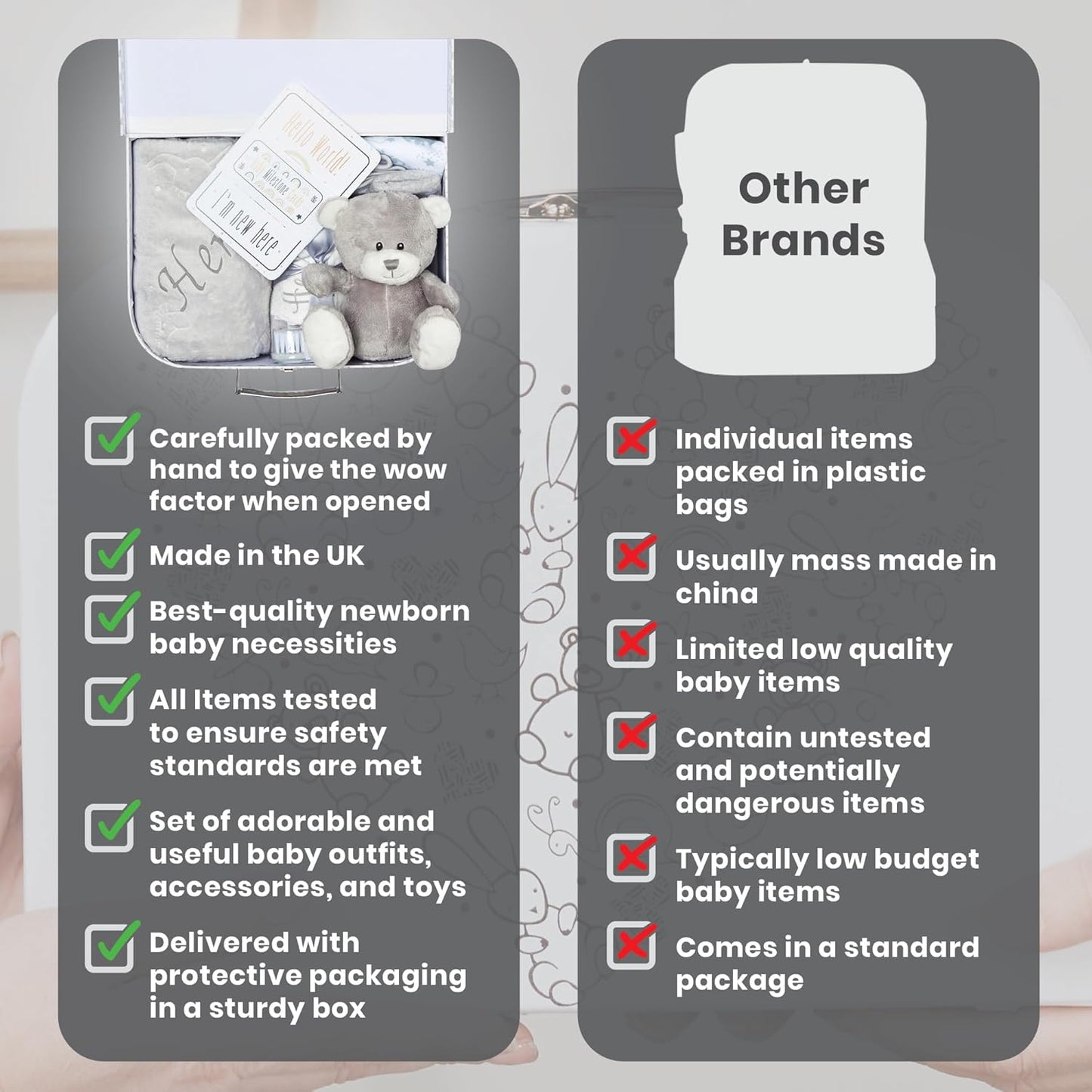 Presentes personalizados para bebês - Caixa de lembranças unissex inclui itens essenciais para bebês recém-nascidos, ursinho de pelúcia, itens essenciais para recém-nascidos e presentes para bebês