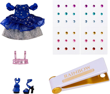 Rainbow High Be Dazzling - Genevieve Bleue - Boneca Fashion Azul de 28cm com Ferramenta para Aplicar Brilho, Gemas Brilhantes e Acessórios de Estilo