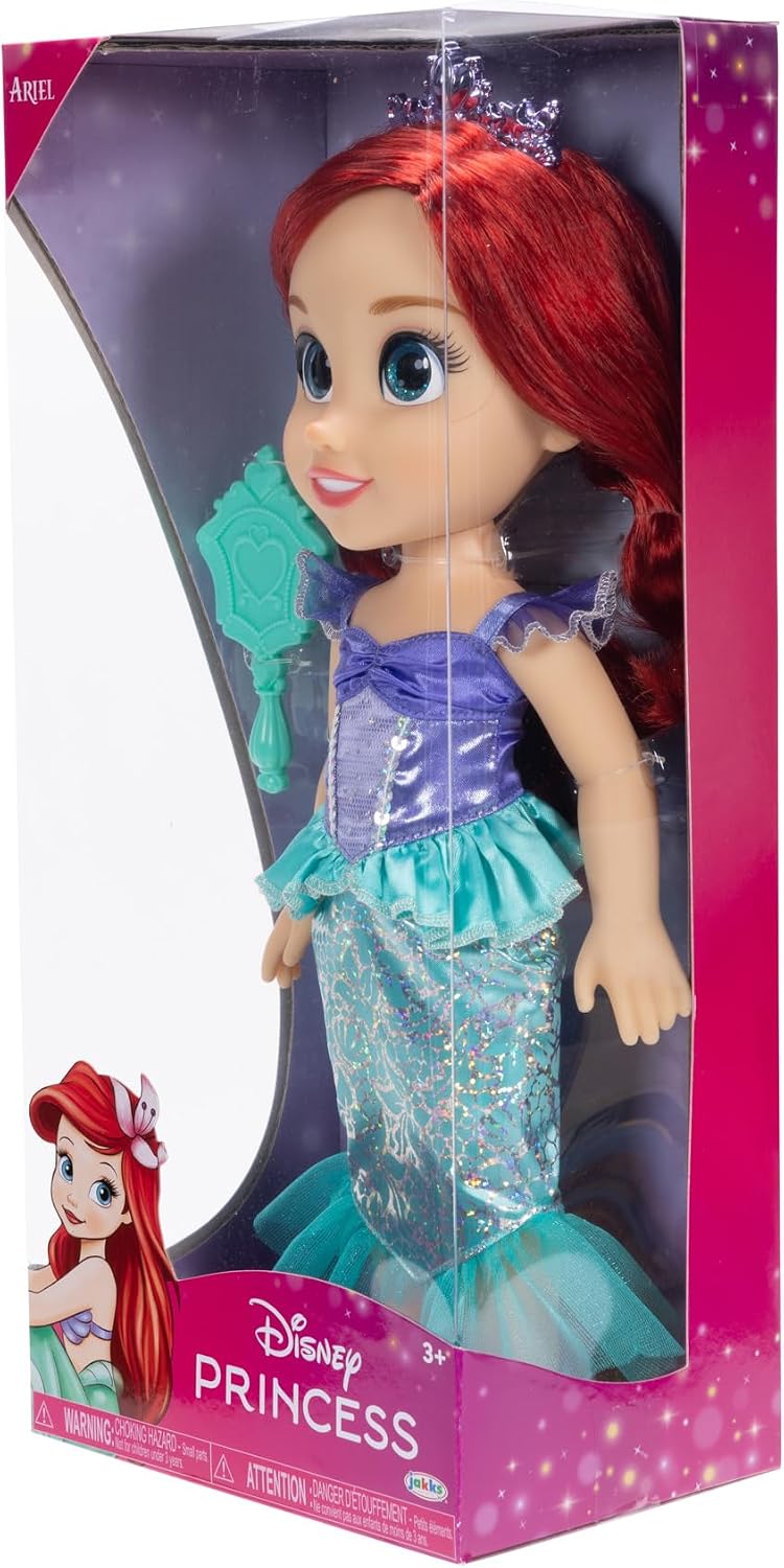 Disney Boneca Princess My Friend Ariel 35 cm Olhos com brilho cintilante, vestido de princesa removível, tiara, sapatos fáceis de calçar e tirar,