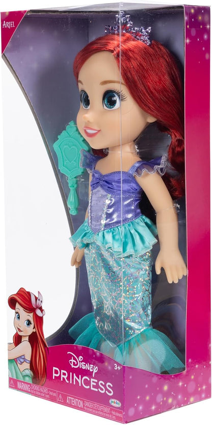Disney Boneca Princess My Friend Ariel 35 cm Olhos com brilho cintilante, vestido de princesa removível, tiara, sapatos fáceis de calçar e tirar,