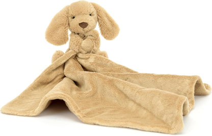 Jellycat Bashful Toffee Puppy Soother, bicho de pelúcia, 34 cm - cobertor de segurança e pelúcia para bebês - presente para bebês