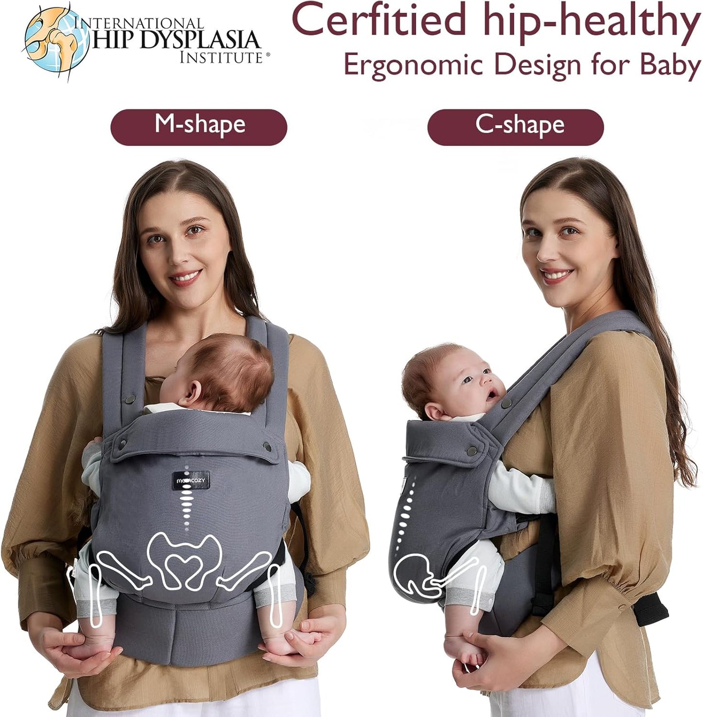 Momcozy Canguru - Canguru ergonômico, confortável e leve para bebês de 3 a 24 meses, fácil de colocar, ideal para pais com as mãos livres, suporte lombar reforçado, cinza