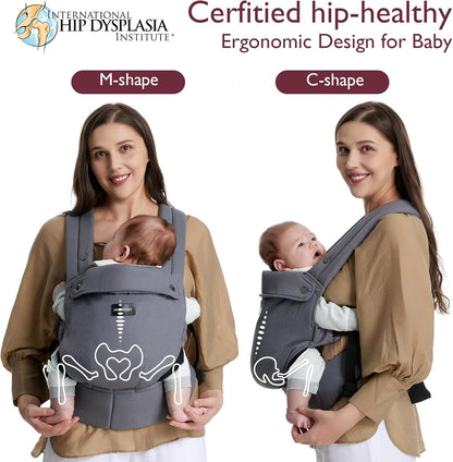 Momcozy Canguru - Canguru ergonômico, confortável e leve para bebês de 3 a 24 meses, fácil de colocar, ideal para pais com as mãos livres, suporte lombar reforçado, cinza