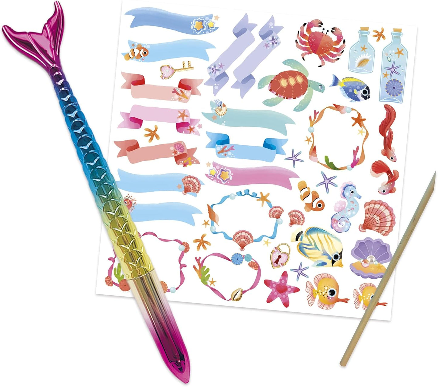 Janod - Oceano Mágico - Caderno Secreto - Diário Privado Infantil - Kit de Artes e Ofícios - Caderno com Caneta Cauda de Sereia - O Universo da Pequena Sereia - Atividade de artesanato para maiores de 3 anos