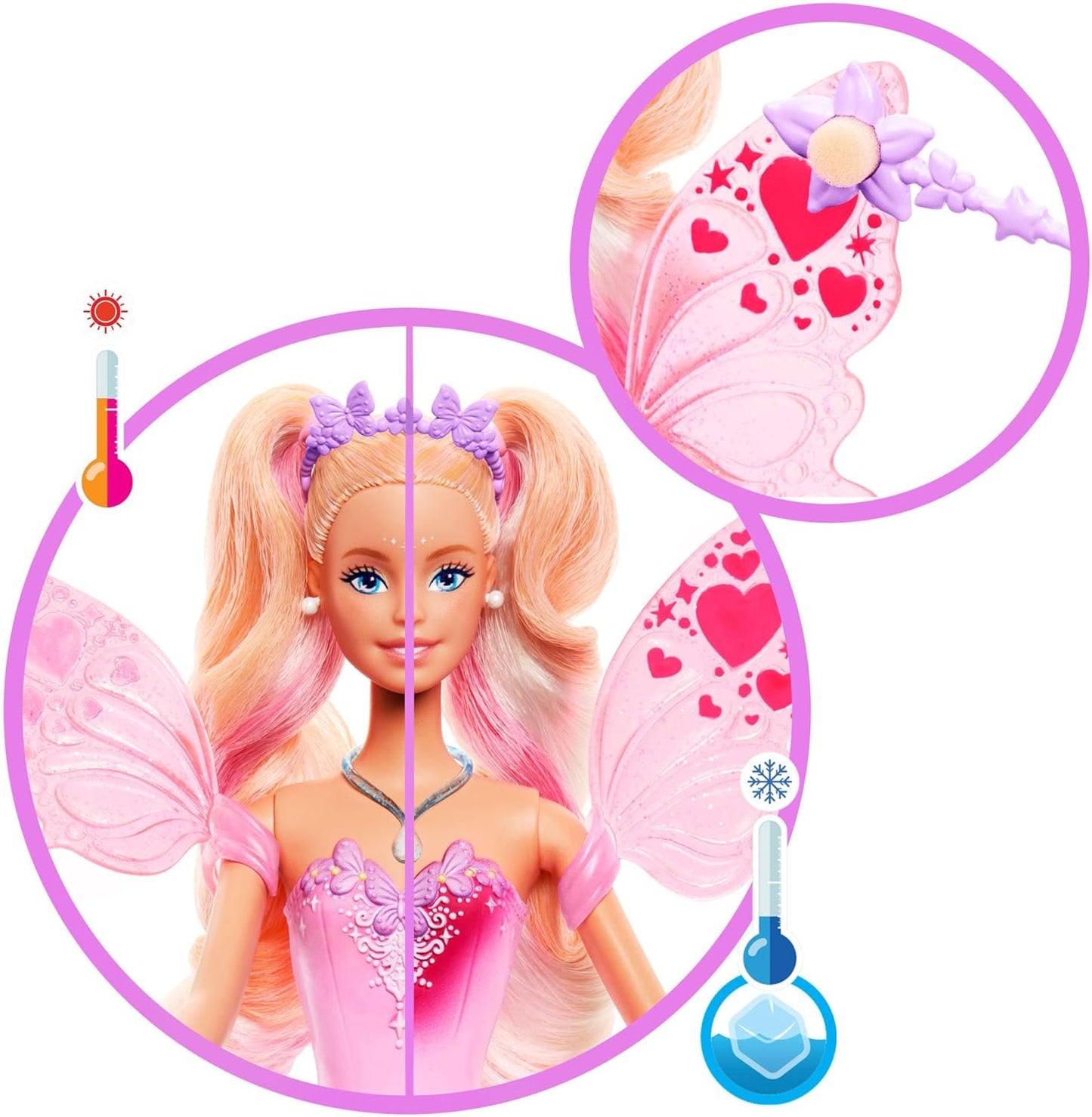 Barbie Boneca Fada Mattel com Varinha de Brinquedo e Acessórios de Moda, Tema de Fantasia com Mudança de Cor nas Asas e Roupa, JCP76