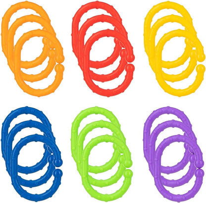 Nuby Linkables - Acessórios multicoloridos para assento de carro e carrinho de bebê - Versátil | Fácil de limpar | Desenvolvimento sensorial (pacote com 18)