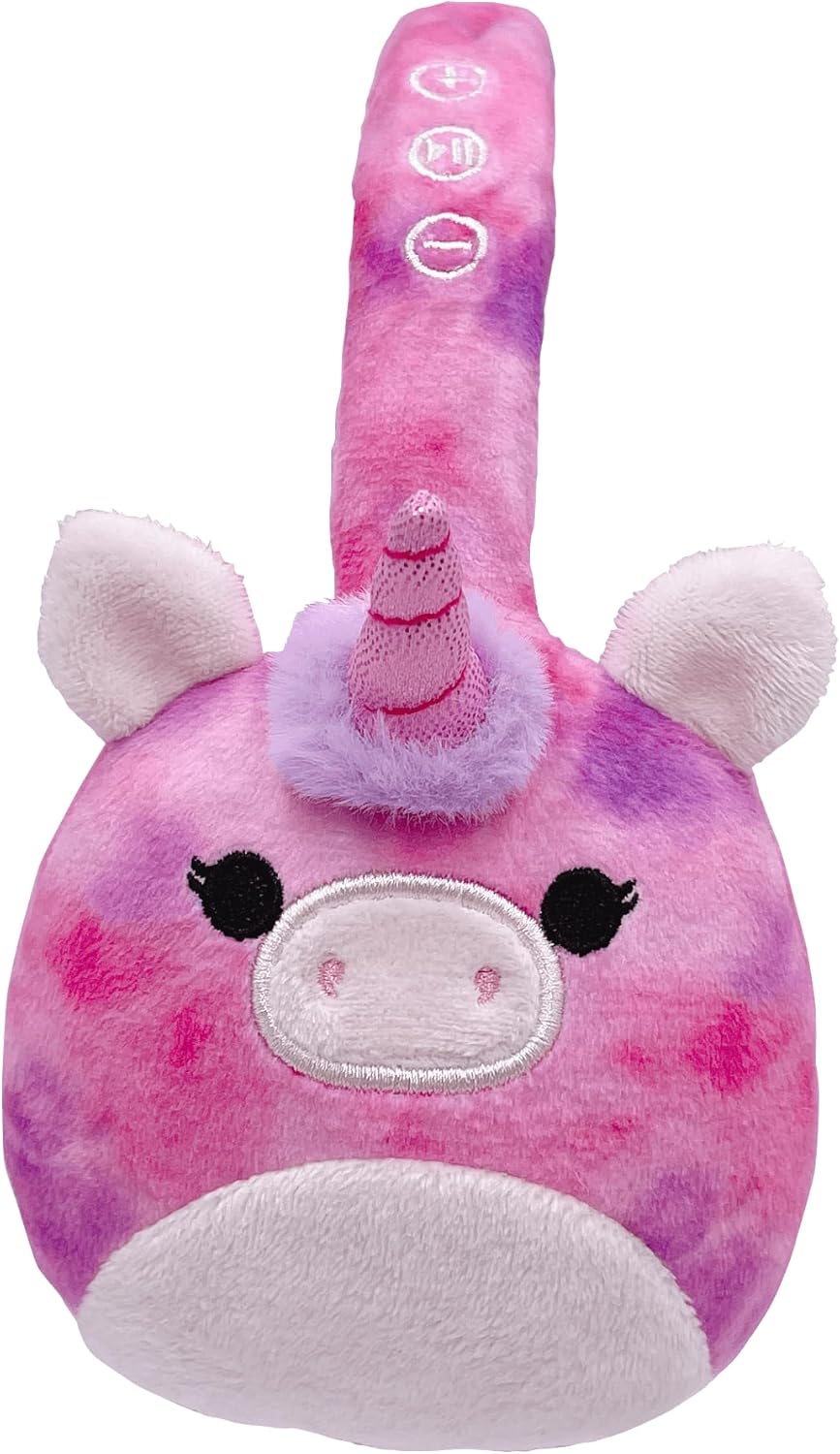 Squishmallows Lola The Unicorn Plush Fones de ouvido Bluetooth com microfone embutido para fazer e receber chamadas. Alcance Bluetooth de 10 metros, controle de volume