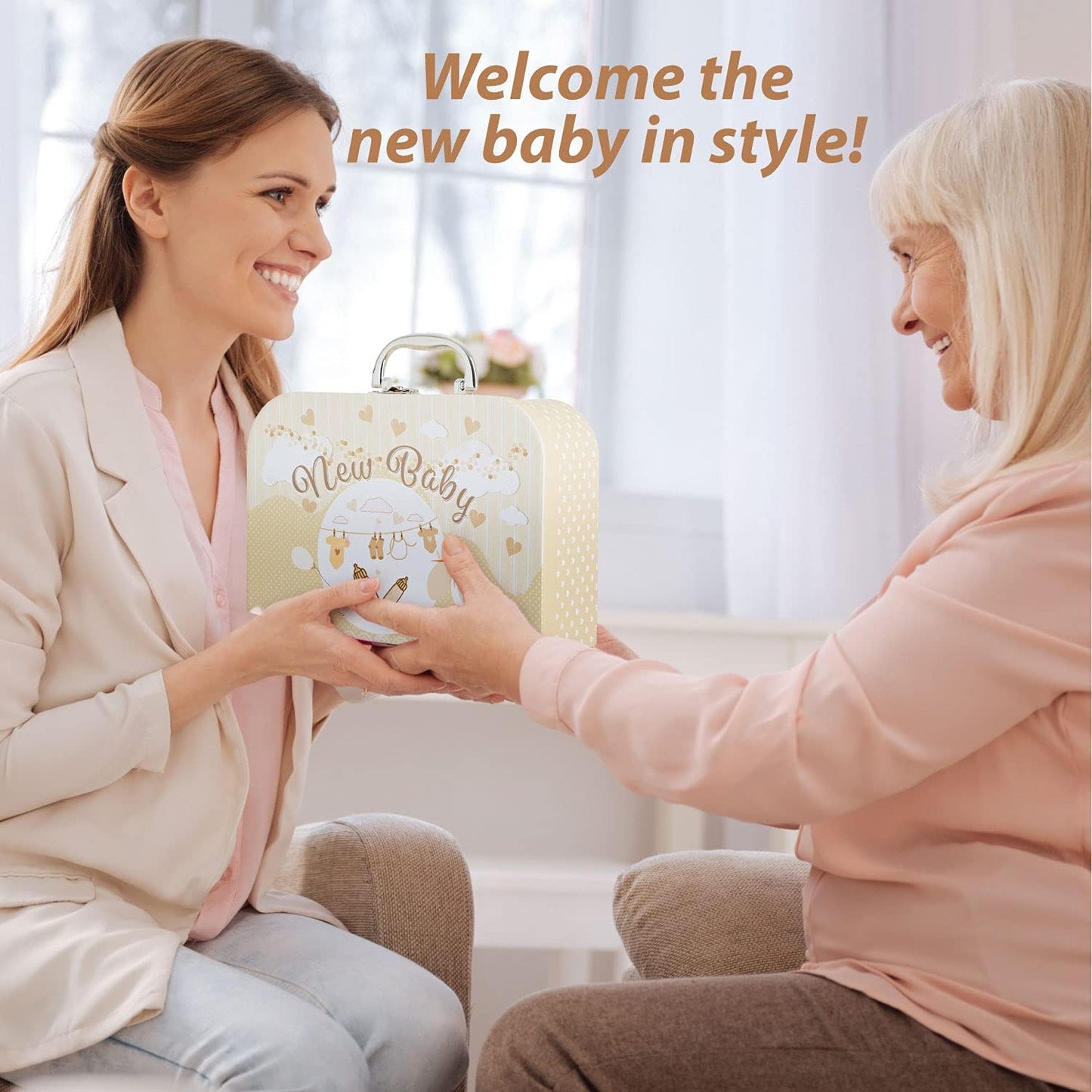 Presentes para meninos - Presentes para recém-nascidos, Presentes para chá de bebê, Cesta para bebês, Cesta para bebês, Presentes para meninas - 7 itens essenciais para meninas com cesta para recém-nascidos, Presentes para bebês