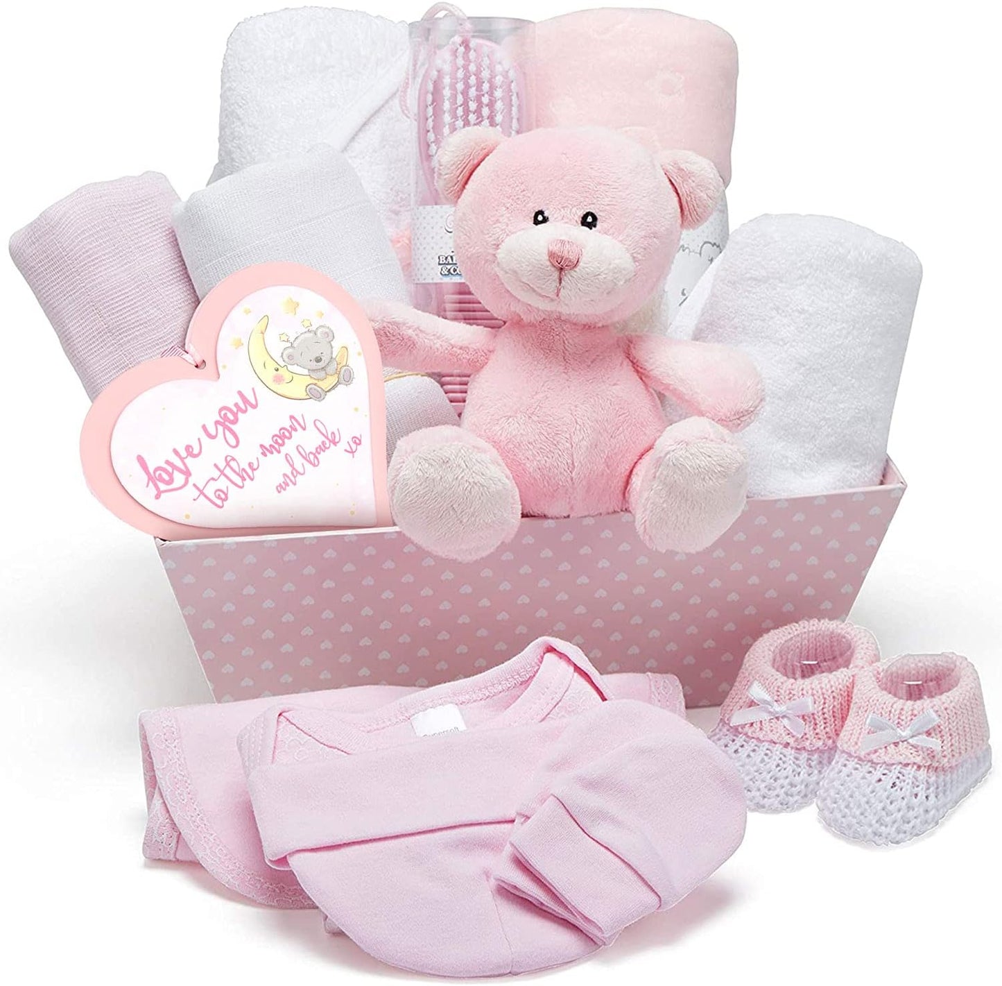 Cesta para Bebê Menino – Conjunto de 17 peças para recém-nascido com pelúcia | Ideal para chás de bebê, revelação de gênero e presente de batizado