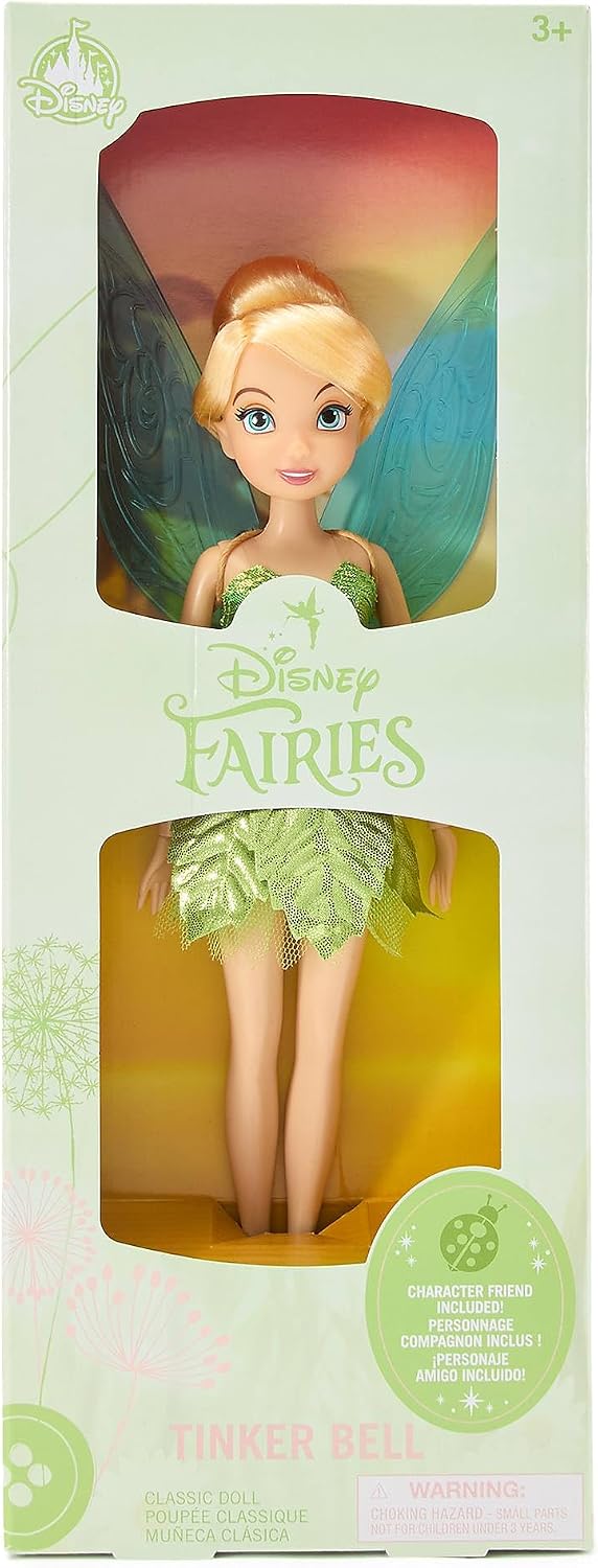 Disney Boneca Clássica Oficial da Sininho (Tinker Bell) da Store, 28 cm – Boneca Fada de Peter Pan com o Icônico Vestido Verde