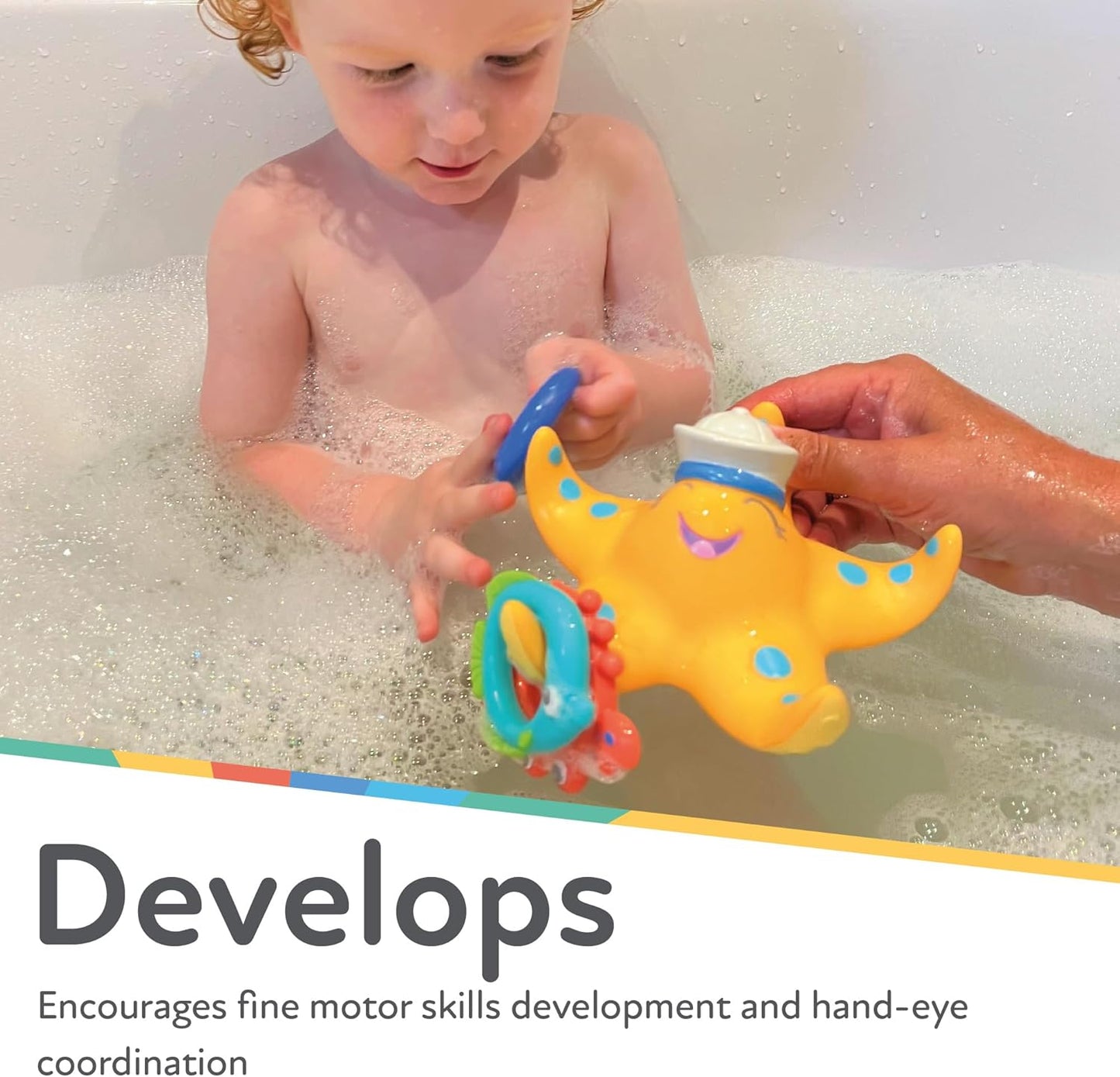 Nuby Brinquedo de banho flutuante Starfish Hoopla – Inclui 3 anéis de arremesso | Sem BPA | Adequado para idades de 18 meses ou mais