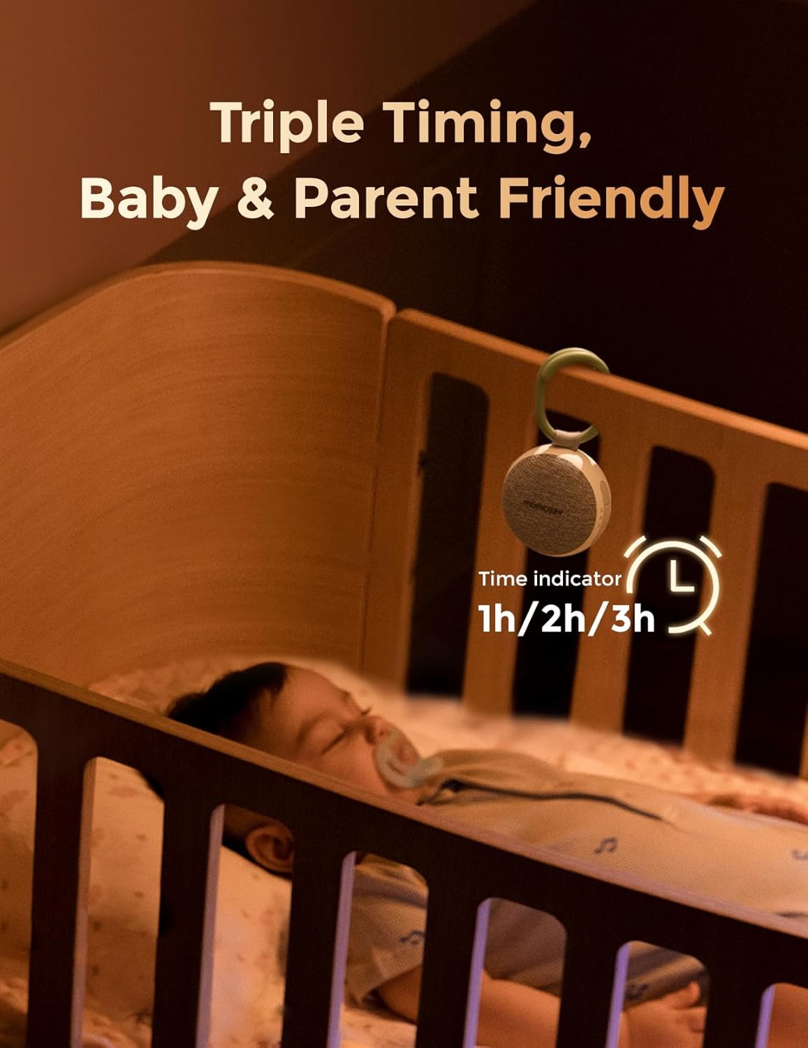 Momcozy Máquina de som portátil com luz noturna, máquina de som de ruído branco para bebês, 20 sons suaves, terapia sonora, potência duradoura, temporizador, clipes para carrinho, presentes para chá de bebê